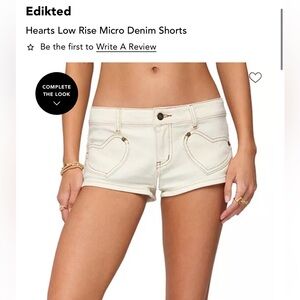Edikted Cream Jean Shorts with Heart Pockets